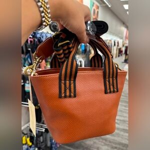 Universal Thread Tan Perforated Tote with Striped Handles